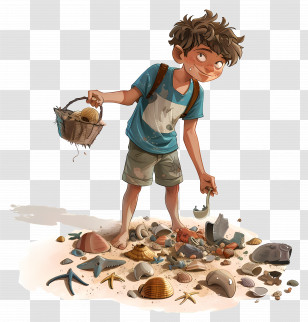 Beachcombing - Boy Collecting Shells On The Beach Transparent PNG