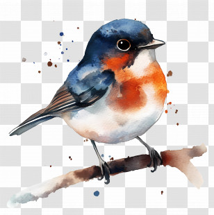 Watercolor Bird - Blue And Orange Bird On Branch Transparent PNG