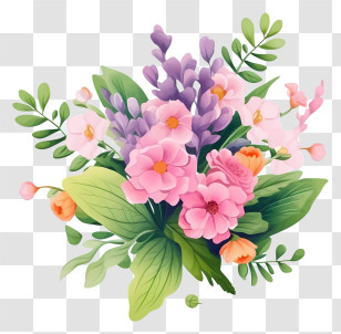 Pink And Purple Flowers - Bouquet Of Colorful Flowers Illustration Transparent PNG