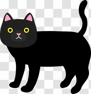 Cartoon Cat - Black Cat Illustration With Halloween Vibes Transparent PNG