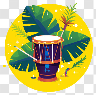 Drum - Tropical Drum With Leaves Transparent PNG