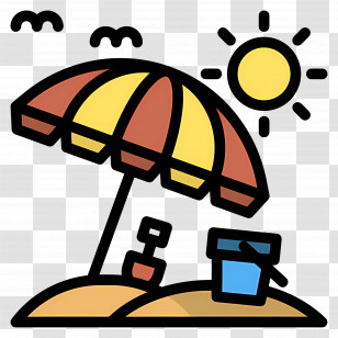 Beach Umbrella - Summer Beach Scene With Umbrella Transparent PNG