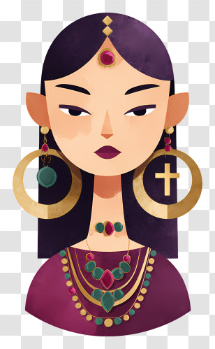 Modern Folk Art - Regal Woman With Statement Jewelry Transparent PNG