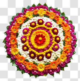 Onam Flower Rangoli - Intricate Rangoli Design With Vibrant Flowers Transparent PNG