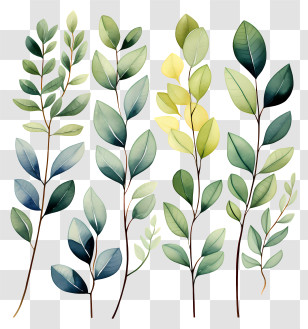 Pastel Watercolor Leaves - Beautiful Watercolor Leafy Branches Design Transparent PNG
