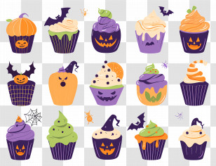 Halloween Cupcakes - Decorative Halloween Themed Cupcakes Transparent PNG