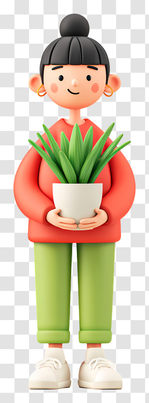 Girl Holding Plant Pot - Character Holding A Green Plant Transparent PNG