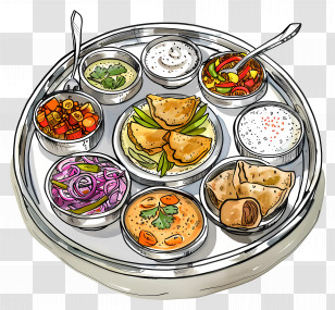 Indian Thali - Illustration Of An Indian Food Thali Transparent PNG