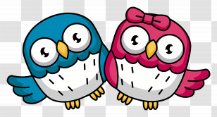 Cute Owl - Cute Blue And Pink Cartoon Owls Transparent PNG