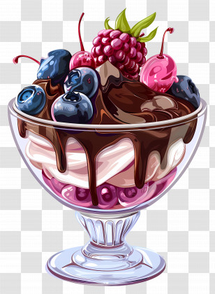 Ice Cream Sundae - Berry Sundae With Chocolate Transparent PNG
