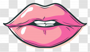 Pink Kiss - Pink Glossy Lips Illustration Transparent PNG