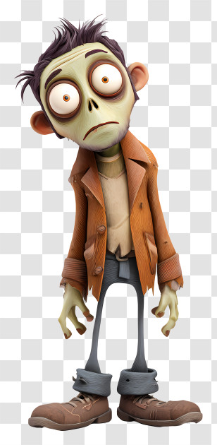 Hunched Zombie In Tattered Clothes - Zombie With Big Eyes And Brown Coat Transparent PNG