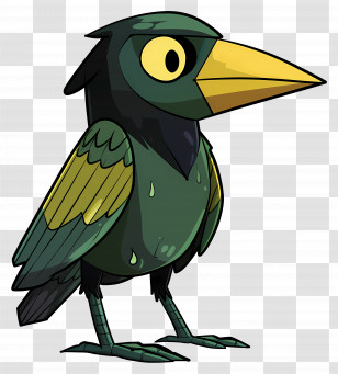 Cartoon Crow - Green Cartoon Bird With Yellow Beak Transparent PNG