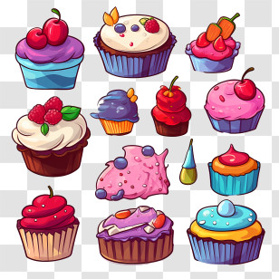 National Candy Day - Colorful Cartoon Cupcakes With Fun Designs Transparent PNG