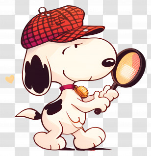 Love Snoopy - Detective Black And White Dog With Magnifying Glass Transparent PNG