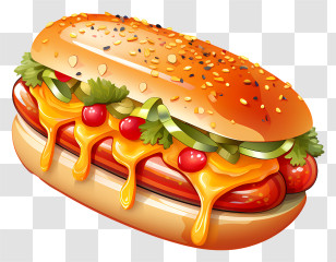 Hot Dog - Deluxe Hot Dog With Vegetables And Cheese Transparent PNG