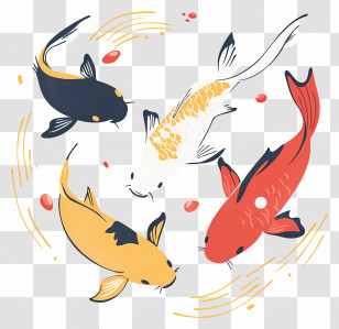 Koi Fish - Colorful Koi Fish Swimming Illustration Transparent PNG