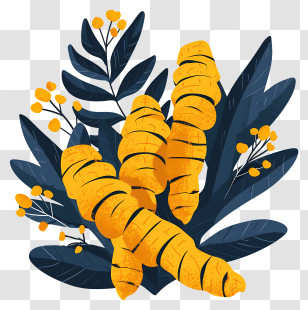 Turmeric - Turmeric Roots With Leaves Illustration Transparent PNG