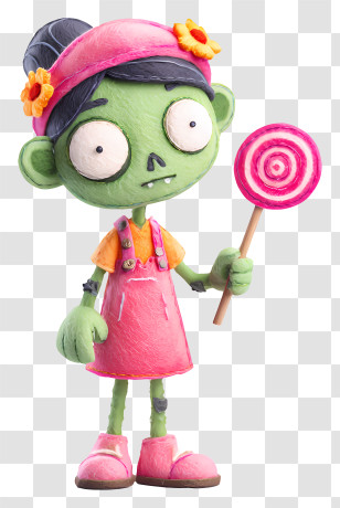 Zombie Holding Lollipop - Green Cartoon Character With Lollipop Transparent PNG
