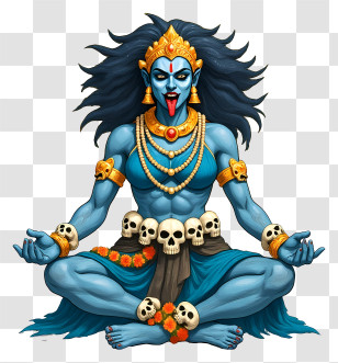 Goddess Kali - Meditating Blue Kali With Skulls Transparent PNG