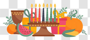 Candelabra - Kwanzaa Candles With Festive Fruits And Items Transparent PNG