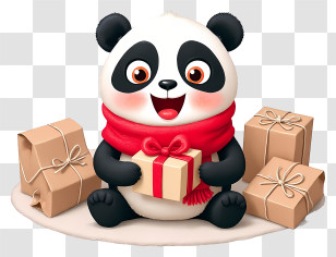 Panda Wrapping Christmas Gifts - Panda With Presents Transparent PNG