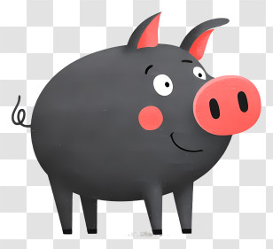 Big Piggy Bank - Cute Black Pig Cartoon Transparent PNG