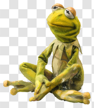 Kermit The Frog - Whimsical Green Frog Sitting Illustration Transparent PNG