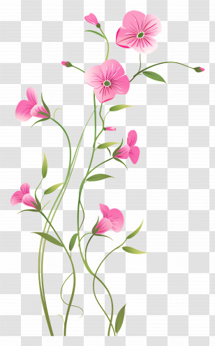 Pink Flowers - Pink Flowers With Green Stems In Nature Illustration Transparent PNG