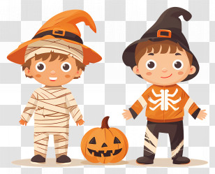 Halloween Kids - Kids In Halloween Costumes With Pumpkin Transparent PNG