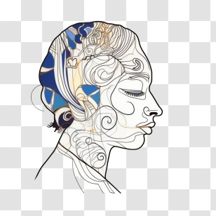 Hand Drawn Girl
 - Abstract Line Art Profile Transparent PNG