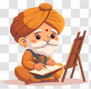 Indian Man Drawing - Cartoon Artist Drawing On Easel Transparent PNG