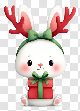 Bunny Holding Christmas Gift - Christmas Bunny With Gift Transparent PNG