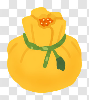 Food Elements - Yellow Pouch With Green Ribbon Transparent PNG