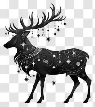 Reindeer Silhouette - Celestial Black Deer Silhouette Transparent PNG
