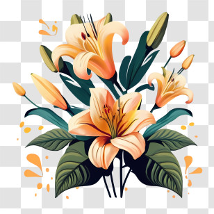 Lily Flowers - Yellow Lilies Bouquet Illustration Transparent PNG