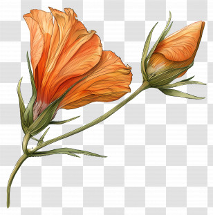 Flower Bud - Detailed Illustration Of An Orange Flower And Bud Transparent PNG