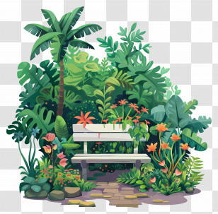 Modern Garden - Garden Bench With Flowers Transparent PNG