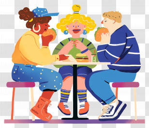 Eating Fast Food - Friends Enjoying Burgers Together Transparent PNG