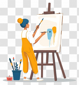 Painter Painting - Woman Painting On Canvas In Studio Transparent PNG