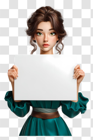 Cartoon Girl Holding Blank Sign - Girl Holding Blank Sign Transparent PNG