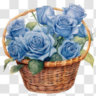 Blue Rose - Blue Rose Basket Floral Illustration Transparent PNG