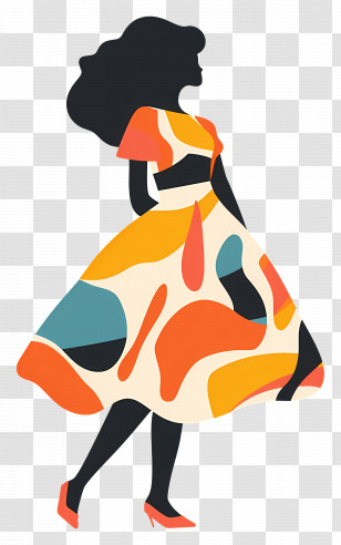 Woman In Dress - Stylish Woman In Colorful Dress Transparent PNG