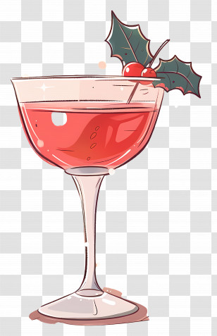 Christmas Cocktail - Festive Cocktail Glass With Holly And Cherry For Christmas Transparent PNG