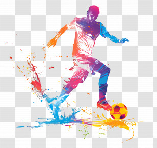 Soccer Man Silhouette - Colorful Soccer Player With Splashes Of Paint Transparent PNG