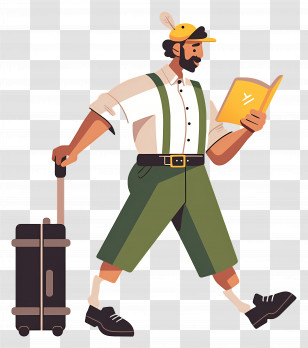 Man Pulling Suitcase - Traveler With Suitcase Cartoon Transparent PNG