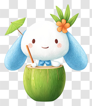 Cinnamoroll Drinking Coconut Water - Cute Bunny In Tropical Coconut Transparent PNG