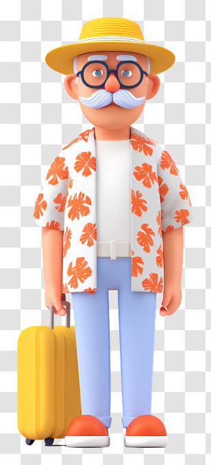 Old Man On Vacation - Cartoon Traveler With Suitcase Transparent PNG