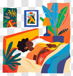 Bed Room Cartoon - Person Sleeping In A Colorful Room Transparent PNG