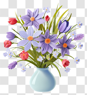 Vase Of Flowers - Colorful Flower Bouquet In A Blue Vase Transparent PNG